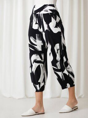 Sympli Size 14 Black & White Lantern Pants Brush Stroke Print Like New